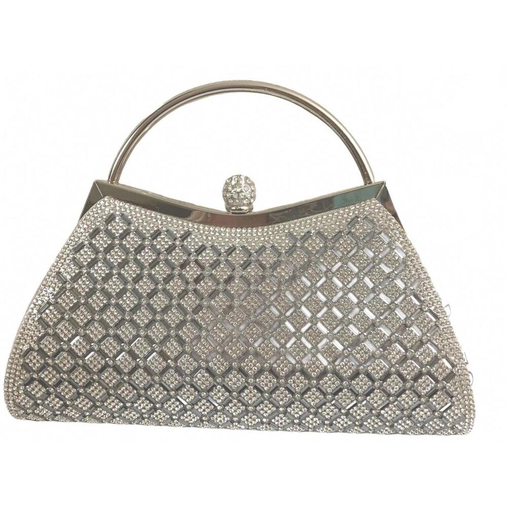 Silver Rhinestone Crystal Clutch Purse New w/ Tags Satin Interior